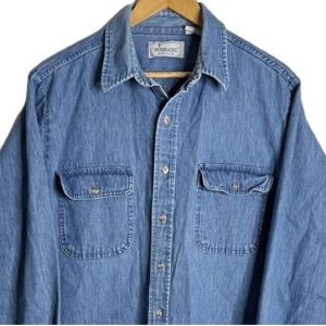 Vintage 80s Roebucks Mens Denim Long Sleeves Shirt - Fashionconservatory.com