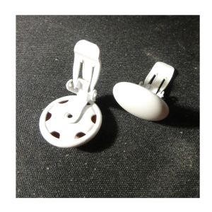 Vintage 60s White Button Earrings Metal Enamel Clip On Medium Size - Fashionconservatory.com
