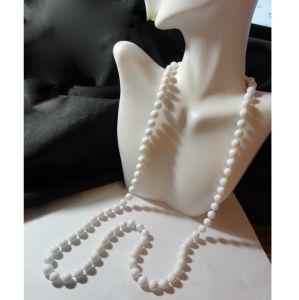 Vintage 1950s - 60s Long Necklace White Plastic Lucite Beads 30'' Hong Kong