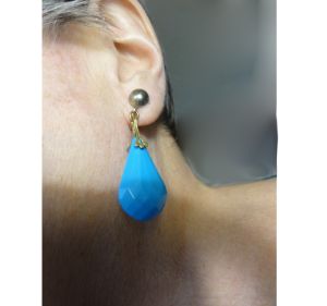 Vintage Dangle Earrings Diamond Shape Blue Plastic Clip On - Fashionconservatory.com