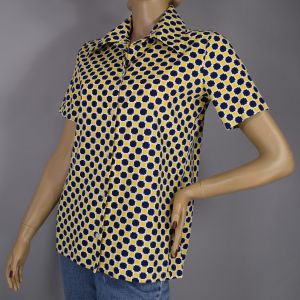 Yellow & Blue Check Short Sleeve Vintage 60s Blouse M