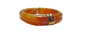 Vintage Avon Clamper Bracelet Marbled Hinged Bangle Beige and Rust with Gold