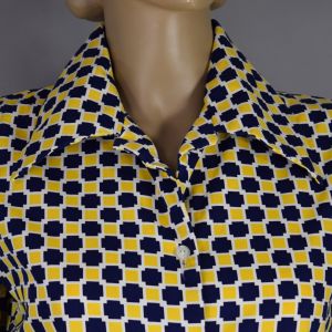 Yellow & Blue Check Short Sleeve Vintage 60s Blouse M - Fashionconservatory.com