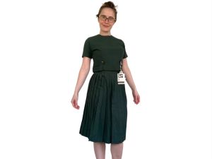 50s Green Pleated Skirt with Top Vintage Unworn 22 Waist XXS Petite