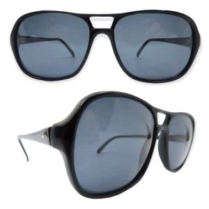 1970’s Unisex Black Acetate Aviator Sunglasses