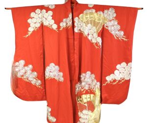 Japanese kimono Color Uchikake Vintage silk red wedding Luxurious gold silver - Fashionconservatory.com