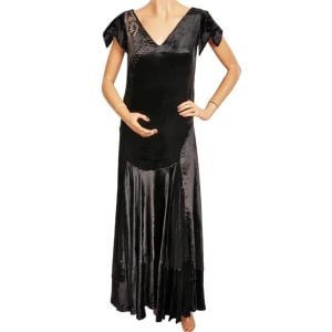 Vintage 1920s Black Panne Velvet Evening Gown Formal Dress Size M