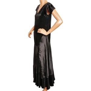 Vintage 1920s Black Panne Velvet Evening Gown Formal Dress Size M - Fashionconservatory.com