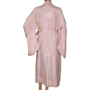Vintage Japanese Silk Kimono Floral Embroidery Robe Size M L - Fashionconservatory.com
