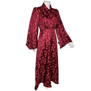 Vintage 1930s Dressing Gown Maroon Silk Robe Ladies Size M - Fashionconservatory.com