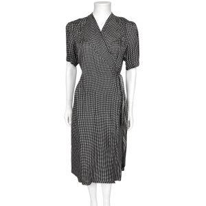 Vintage 1940s Dressing Gown 3 Leaf Clover Black & White Pattern Sz M