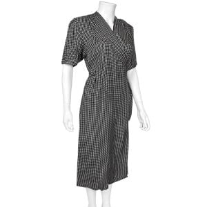 Vintage 1940s Dressing Gown 3 Leaf Clover Black & White Pattern Sz M - Fashionconservatory.com