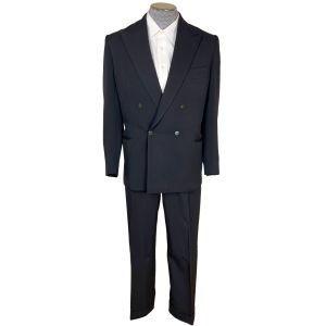 Vintage 1940s Mens Suit French Tailor Black Wool Sz M