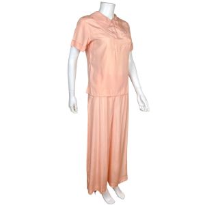 Vintage 1940s Silk Pyjamas Peachy Pink Ladies Size M - Fashionconservatory.com