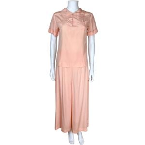 Vintage 1940s Silk Pyjamas Peachy Pink Ladies Size M