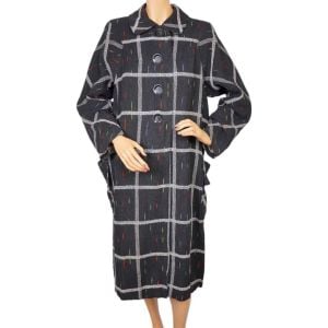 Vintage 1950s Checked Grey Wool Swing Coat with Coloured Flecks Ladies Size L