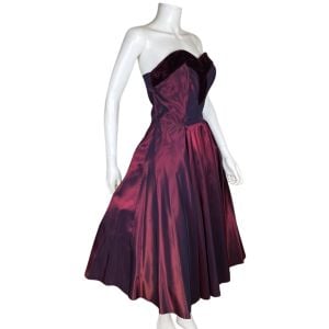 Vintage 1950s Dress with Jacket Burgundy Taffeta Size M - Fashionconservatory.com