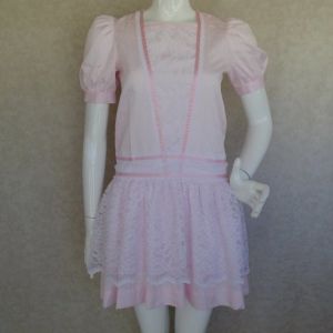 Girls Drop Waist Party Dress, 14, Pink, Lace, Short sleeves