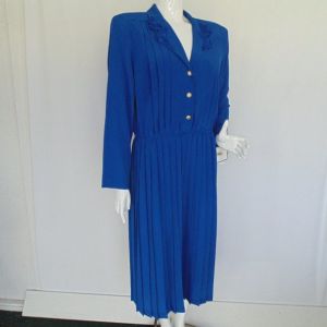 new Midi Dress, 16, Blue, Lace Collar, Accordion Pleats, Long sleeves - Fashionconservatory.com