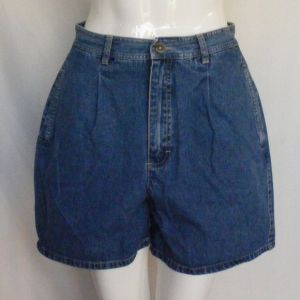 High Waist Jean Shorts, Girls 12/XL, Blue, Pleated, relaxed fit