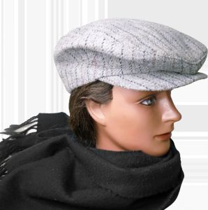 Gray Wool Newsboy, Winter Golf Hat, Gatsby Driving Headwear, Subtle Stripe, Unisex Headgear 60s