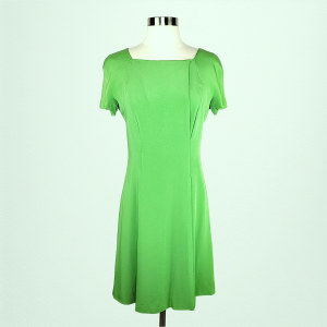 EMPORIO ARMANI Pleated Day Dress Lime Green Crepe Classic Chic Styling 