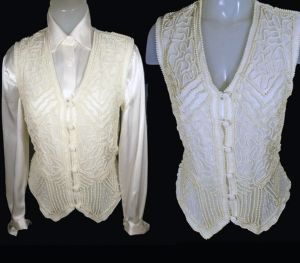 1980s Pearl Beaded Vest Can Be a Sleeveless Formal Top, Cream Color Silk ~ 80s - Fashionconservatory.com
