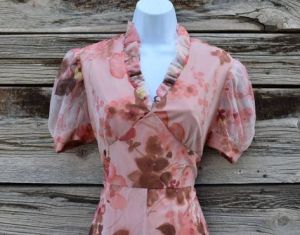 Handmade 1970s Vintage Dress, Pink and Brown Floral Bridesmaid Dress - 2 of 2  Matching - Fashionconservatory.com