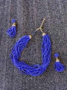 1950s Beaded Choker Necklace Clip On Earrings 17 Inch