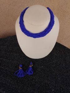 1950s Beaded Choker Necklace Clip On Earrings 17 Inch - Fashionconservatory.com