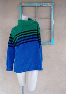 1990s Chenille Sweater Striped Oversized Unisex Sz L - Fashionconservatory.com