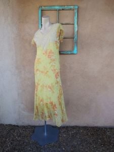 1920s Floral Silk Chiffon Tea Dress Sz S