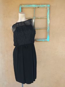 1960s Black Lace Cocktail Dress Sz M W29