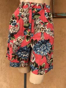 1980s Baggy Floral Shorts Pleated W26
