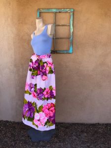 1960s Pink Barkcloth Maxi Skirt Hawaiian Style Sz  M L
