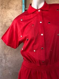 1980s Red Romper Playsuit Sz M L NWT - Fashionconservatory.com