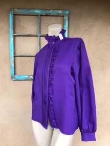 1980s Purple Polyester Blouse 1940s Style Sz S M - Fashionconservatory.com
