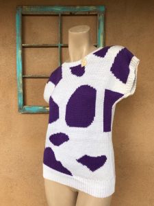 1980s Purple Polka Dot Cotton Sweater Sz M - Fashionconservatory.com
