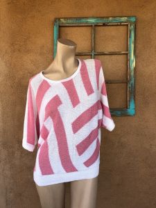 1980s Oversized Pink Striped Sweater Sz OS