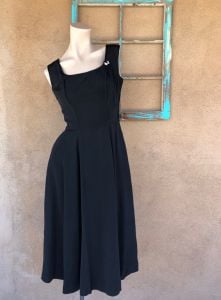 1950s Black Silk Dress w Bolero Jacket Sz S B36 W26.5