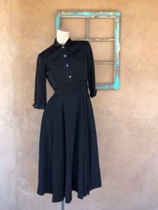 1950s Black Silk Dress w Bolero Jacket Sz S B36 W26.5 - Fashionconservatory.com