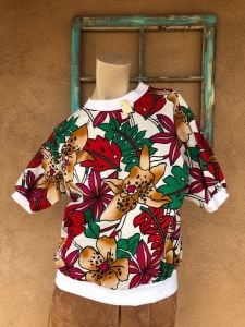 1980s Floral Print T Shirt 80s Slouch Shirt Sz S M