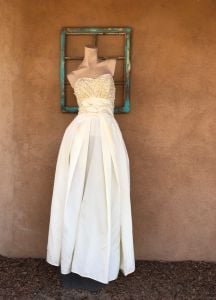 1950s 1960s White Sequin Evening Gown Wedding Dress Emma Domb Sz S W25