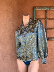 1940s Silk Blouse w Big Puffy Sleeves Sz S - Fashionconservatory.com