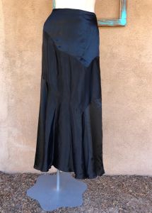 1930s Black Satin Skirt Bias Cut Maxi Length W28 - Fashionconservatory.com