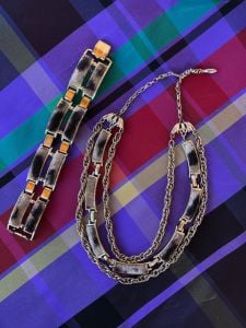 1960s Fuzzy Leopard Print Necklace + Wide Bracelet