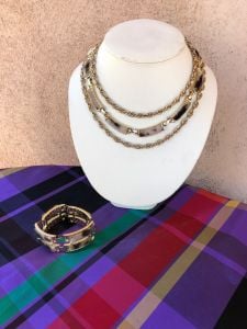 1960s Fuzzy Leopard Print Necklace + Wide Bracelet - Fashionconservatory.com