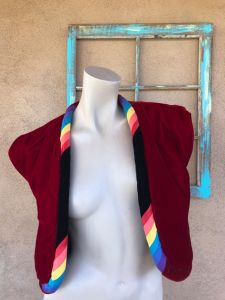 1980s Reversible Velvet Vest Rainbow Collar Unisex Sz M - Fashionconservatory.com