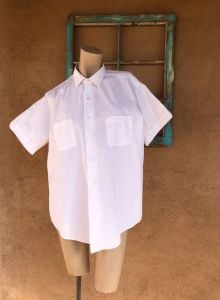 1960s Mens White Cotton Shirt Short Sleeves Sz 40 42 - Fashionconservatory.com