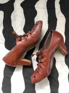 1930s Brown Oxford Peep Toe Shoes Sz 6.5 7N